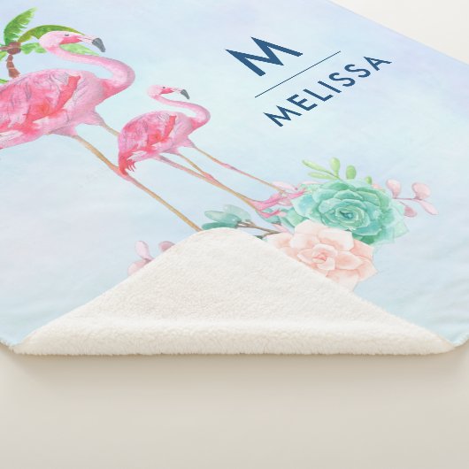 Pink Flamingo Momma & Baby mit Palmen Bäumen Sherpadecke (3/4)