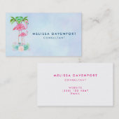 Pink Flamingo Momma & Baby mit Palmen Bäumen Telefonnummerkarte (Vorne/Hinten)