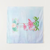 Pink Flamingo Momma & Baby mit Palmen Bäumen Wandteppich (Vorderseite (Horizontal))