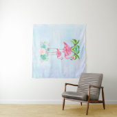 Pink Flamingo Momma & Baby mit Palmen Bäumen Wandteppich (Beispiel (Horizontal))