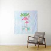 Pink Flamingo Momma & Baby mit Palmen Bäumen Wandteppich (Beispiel)