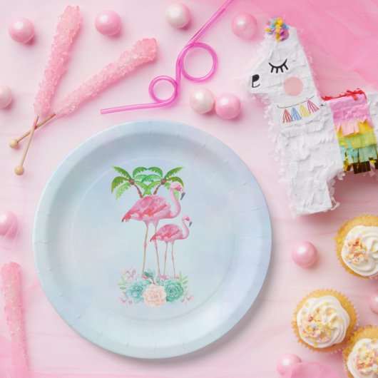 Pink Flamingo Momma & Baby Pappteller (Party)