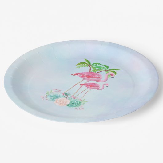 Pink Flamingo Momma & Baby Pappteller (Schrägansicht)