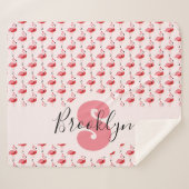 Pink Flamingo Monogram Animal Weihnachten Sherpadecke (Vorderseite (Horizontal))