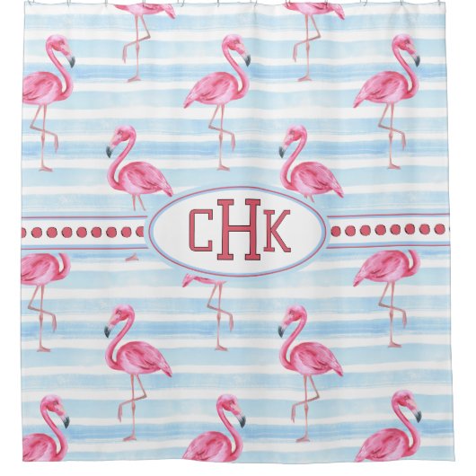 Pink Flamingo Monogram Duschvorhang (Vorderseite)