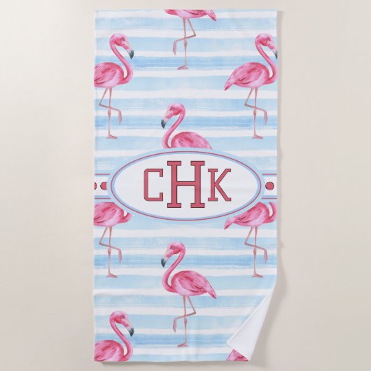 Pink Flamingo Monogram Strandtuch (Vorderseite)