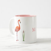 Pink Flamingo & Monogram Zwei-Tone-Kaffee-Tasse Zweifarbige Tasse (Vorderseite Links)