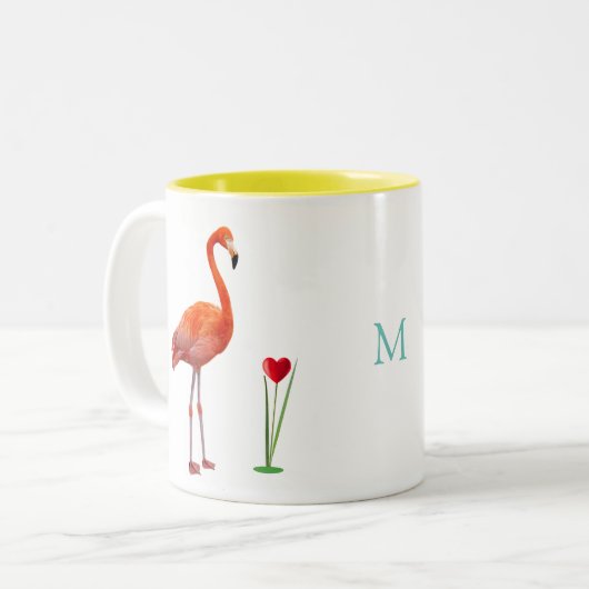 Pink Flamingo & Monogram Zwei-Tone-Kaffee-Tasse Zweifarbige Tasse (Vorderseite Links)