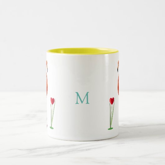 Pink Flamingo & Monogram Zwei-Tone-Kaffee-Tasse Zweifarbige Tasse (Mittel)