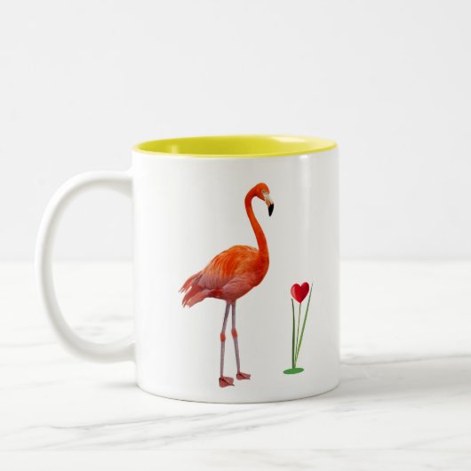 Pink Flamingo & Monogram Zwei-Tone-Kaffee-Tasse Zweifarbige Tasse (Links)