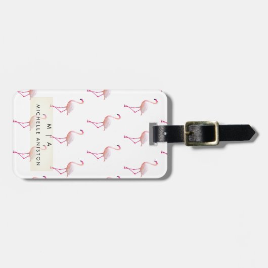 Pink Flamingo | Monogramm Custom Gepäckanhänger (Vorderseite horizontal)