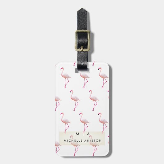 Pink Flamingo | Monogramm Custom Gepäckanhänger (Vorderseite vertikal)