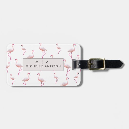 Pink Flamingo | Monogramm Custom Gepäckanhänger (Vorderseite horizontal)