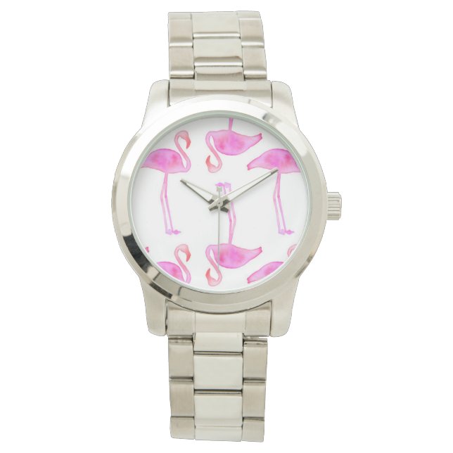 Pink Flamingo Muster Armbanduhr (Vorderseite)