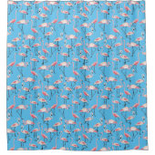 Pink Flamingo Muster auf blau Duschvorhang (Vorderseite)