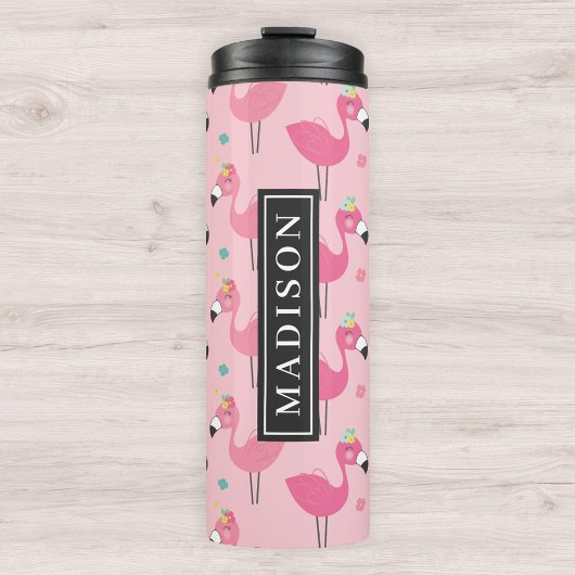 Pink Flamingo Muster Individuelle Name Template Thermosbecher