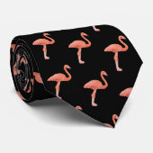 Pink Flamingo Muster mit schwarzem Hintergrund Krawatte (Gerollt)