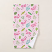 Pink Flamingo Muster mit tropischen Blätter Badhandtuch Set (Handtuch)