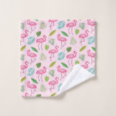 Pink Flamingo Muster mit tropischen Blätter Badhandtuch Set (Waschlappen)