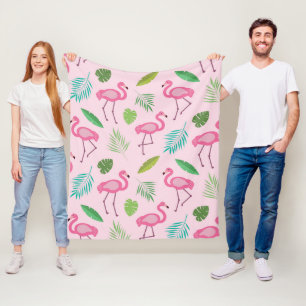 Pink Flamingo Muster mit tropischen Blätter Fleecedecke