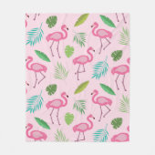 Pink Flamingo Muster mit tropischen Blätter Fleecedecke (Vorderseite)