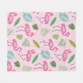 Pink Flamingo Muster mit tropischen Blätter Fleecedecke (Vorderseite (Horizontal))