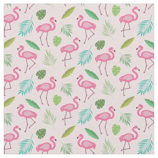 Pink Flamingo Muster mit tropischen Blätter Stoff (Nahaufnahme)