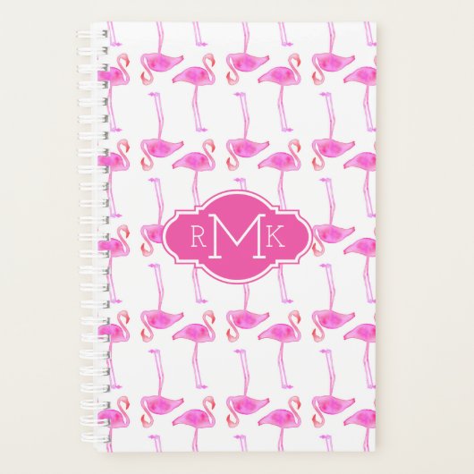 Pink Flamingo Muster | Monogramm Planer (Vorderseite)