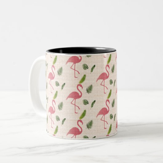 Pink Flamingo Muster Zweifarbige Tasse (Vorderseite Links)