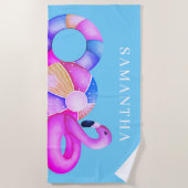 Pink Flamingo Name Strandtuch (Vorderseite)