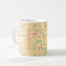 Pink Flamingo niedlicher gelber Mustername Kaffeetasse