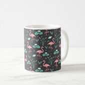 Pink Flamingo niedlicher grauer Mustername Kaffeetasse (VorderseiteRechts)