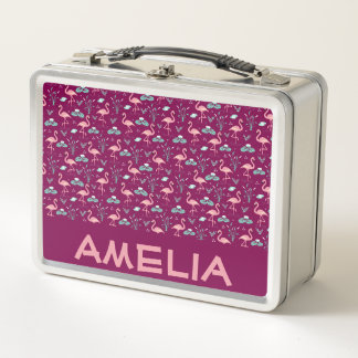 Pink Flamingo niedlicher roter Mustername Metall Brotdose