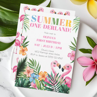 Pink Flamingo Onederland Sommer 1. Geburtstag Part Einladung