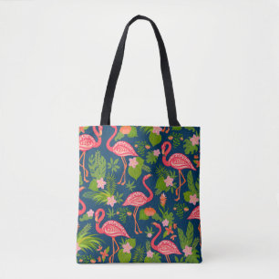 Pink flamingo ornament on a striped turquoise back tasche