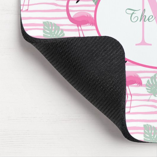 Pink Flamingo Oval Initial Monogram, Personalized Mousepad (Ecke)