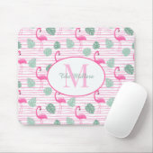 Pink Flamingo Oval Initial Monogram, Personalized Mousepad (Mit Mouse)