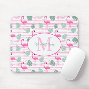 Pink Flamingo Oval Initial Monogram, Personalized Mousepad