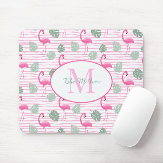 Pink Flamingo Oval Initial Monogram, Personalized Mousepad (Mit Mouse)