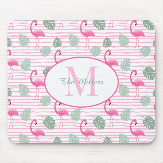 Pink Flamingo Oval Initial Monogram, Personalized Mousepad (Vorne)