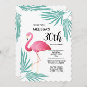 Pink Flamingo Palm Blätter 30. Geburtstag Einladung (Vorne/Hinten)