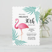 Pink Flamingo Palm Blätter 30. Geburtstag Einladung (Stehend Vorderseite)