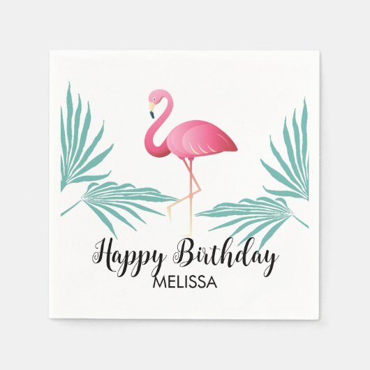 Pink Flamingo Palm Blätter Grüne Geburtstag Serviette (Vorderseite)