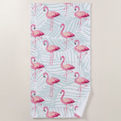Pink Flamingo & Palm Blätter - Niedlich Strandtuch (Vorderseite)