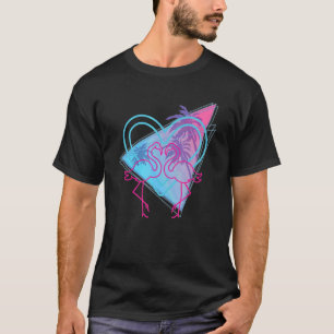 Pink Flamingo Palm Trees 80er Vaporwave Tropical S T-Shirt