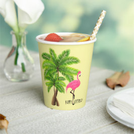 Pink Flamingo & Palm Trees 8oz Paper Cup, Lid Pappbecher