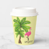 Pink Flamingo & Palm Trees 8oz Paper Cup, Lid Pappbecher (Vorderseite)