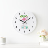 Pink Flamingo Palm trees and Floral Succulents Große Wanduhr (Zuhause)