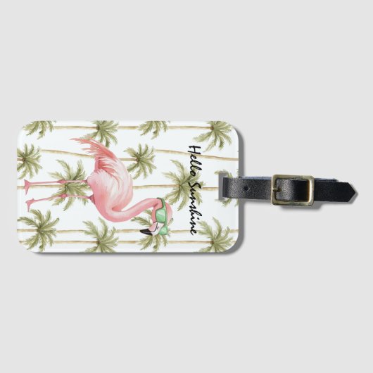 Pink Flamingo Palm Trees Gepäckanhänger (Vorderseite (Horizontal))