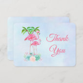 Pink Flamingo & Palm Trees Kinderdusche Dank Einladung (Vorne/Hinten)